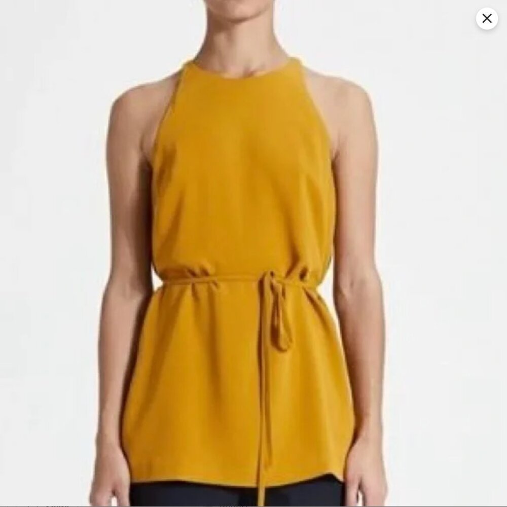 Theory Perfect Tie Top City Drape‎ Sleeveless Yellow Blouse Size M Dijon